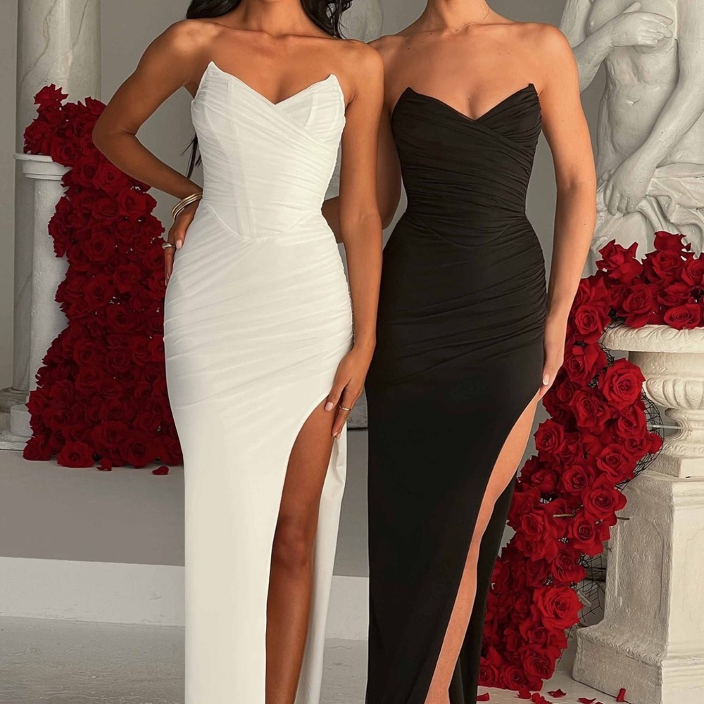 Elegant Strapless Black and White Dress